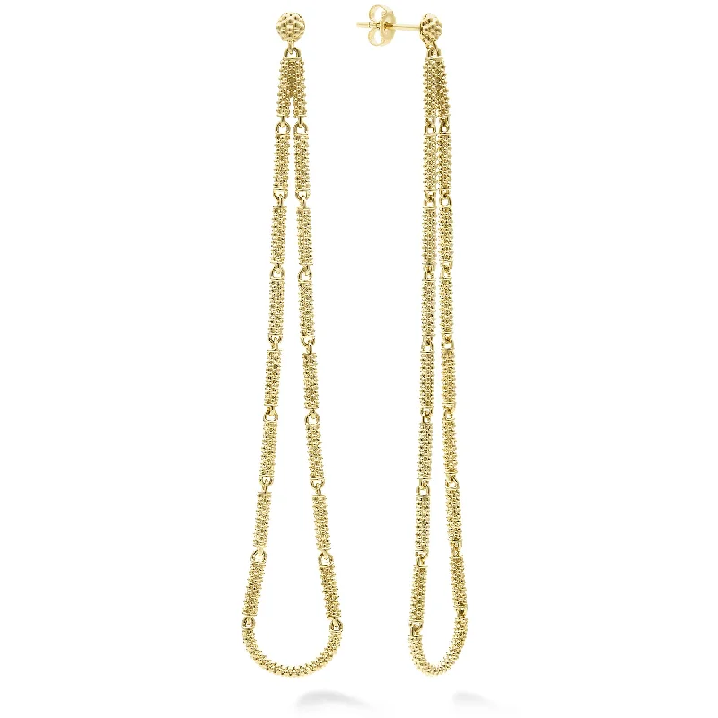 Signature Caviar Long 18K Gold Superfine Caviar Tear Drop Earrings