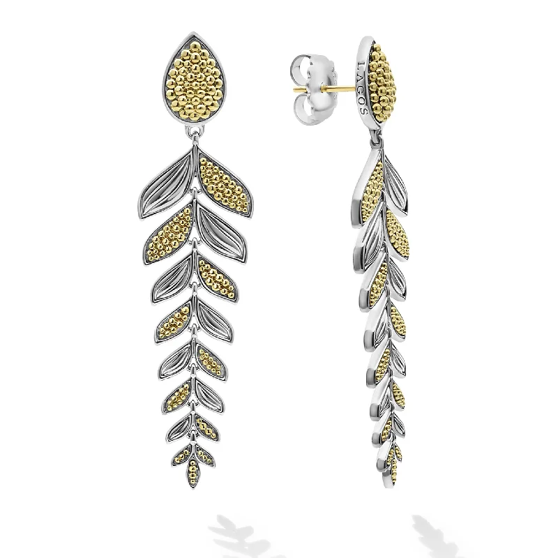 Signature Caviar Two Tone Tiered Leaf Earrings