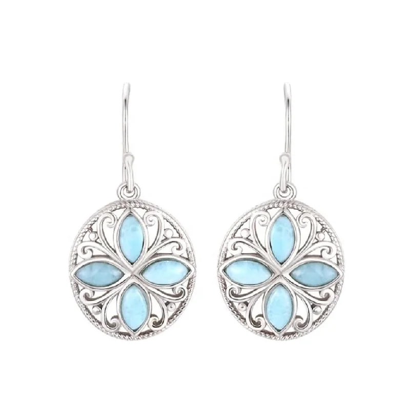 Sky Blue Larimar & Sterling Silver Clover Drop Earrings