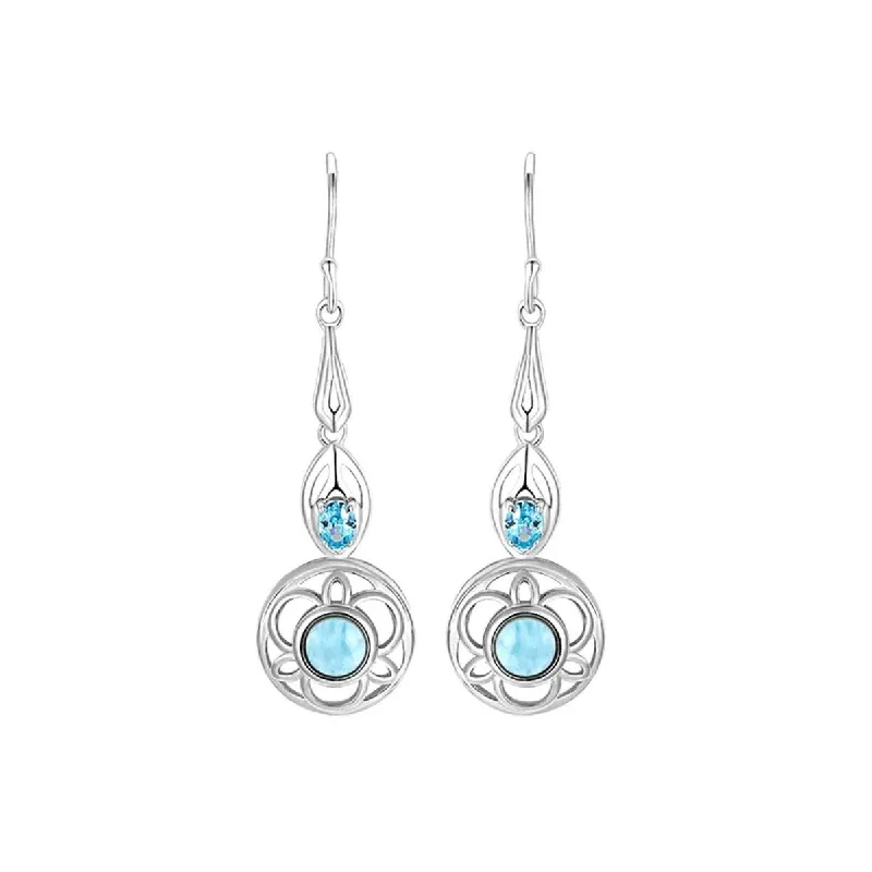 Sky Blue Larimar & Sterling Silver Cutout Drop Earrings