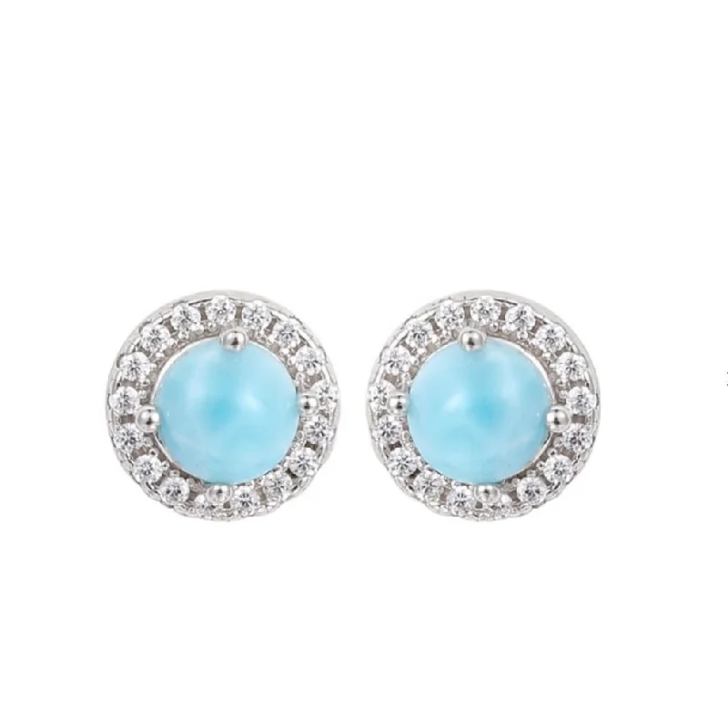 Sky Blue Larimar & Sterling Silver Halo Stud Earrings