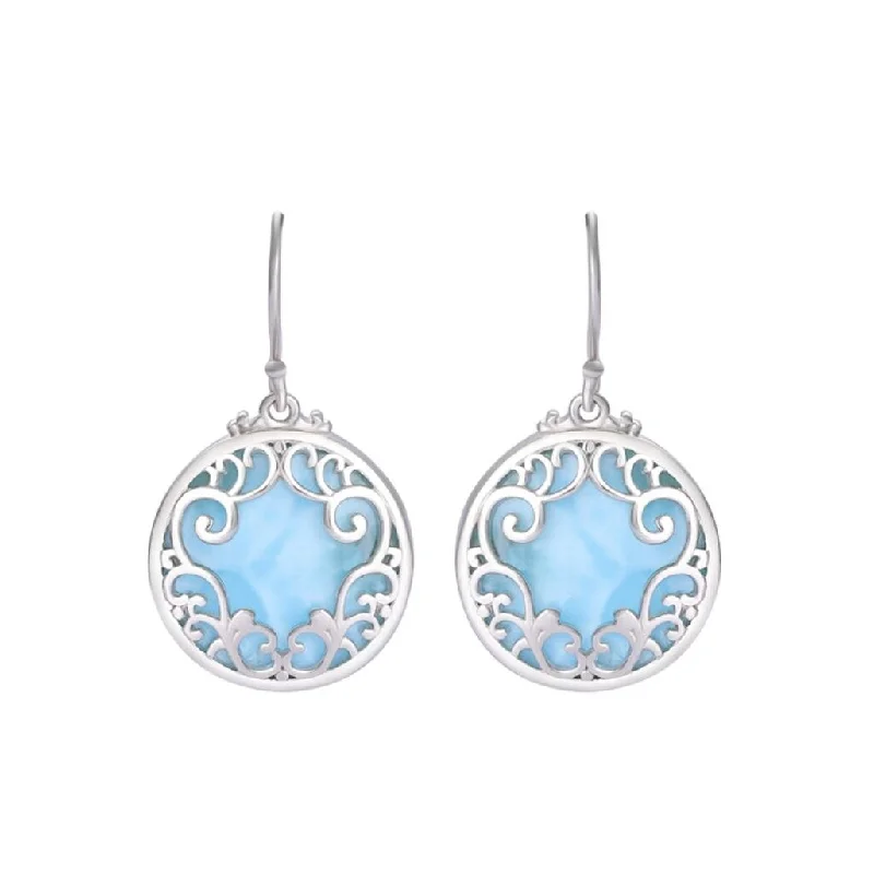 Sky Blue Larimar & Sterling Silver Lace-Encased Drop Earrings