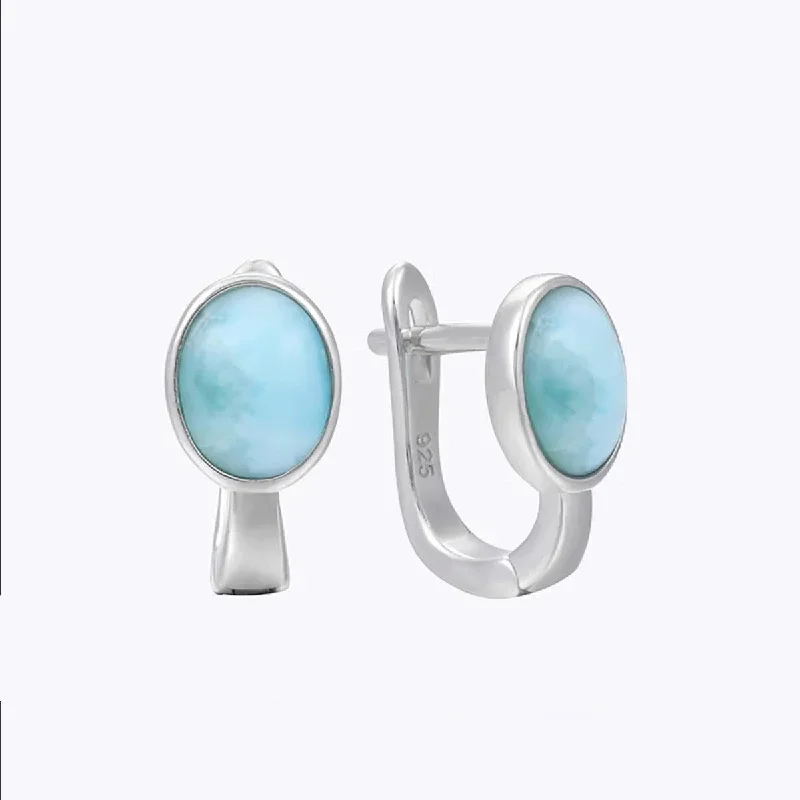 Sky Blue Larimar & Sterling Silver Oval Stud Earrings