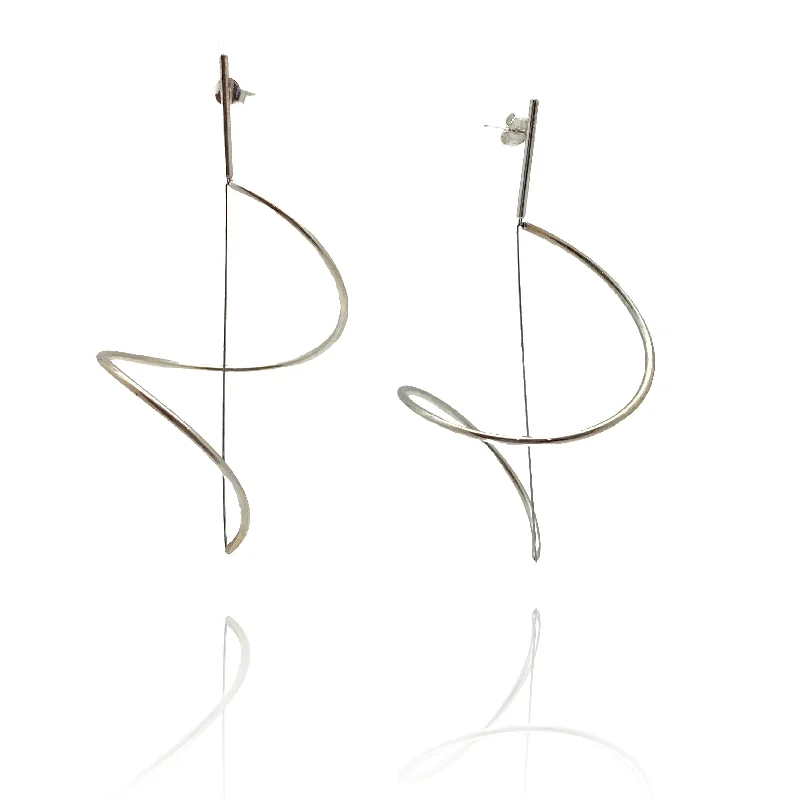 Spiral Drop Earrings Large - Silver