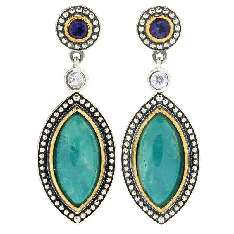 Sterling Silver 1.5" Turquoise, White Zircon & Gem Drop Earrings