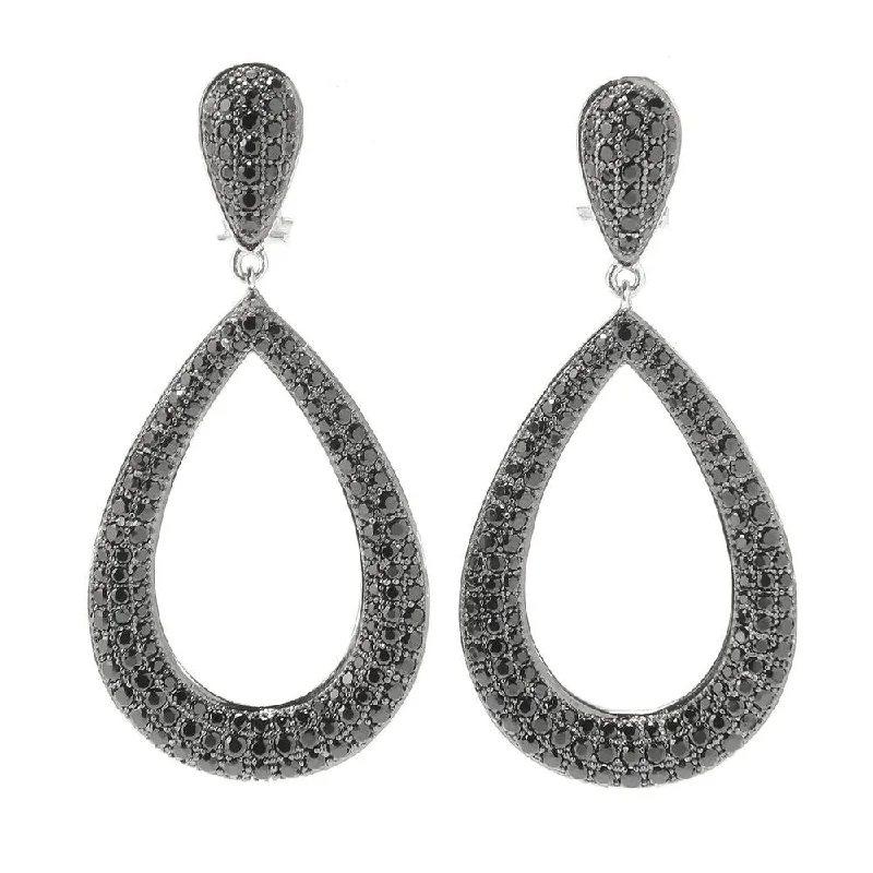 Sterling Silver 1.75" 4.29ctw Black Spinel Teardrop Earrings