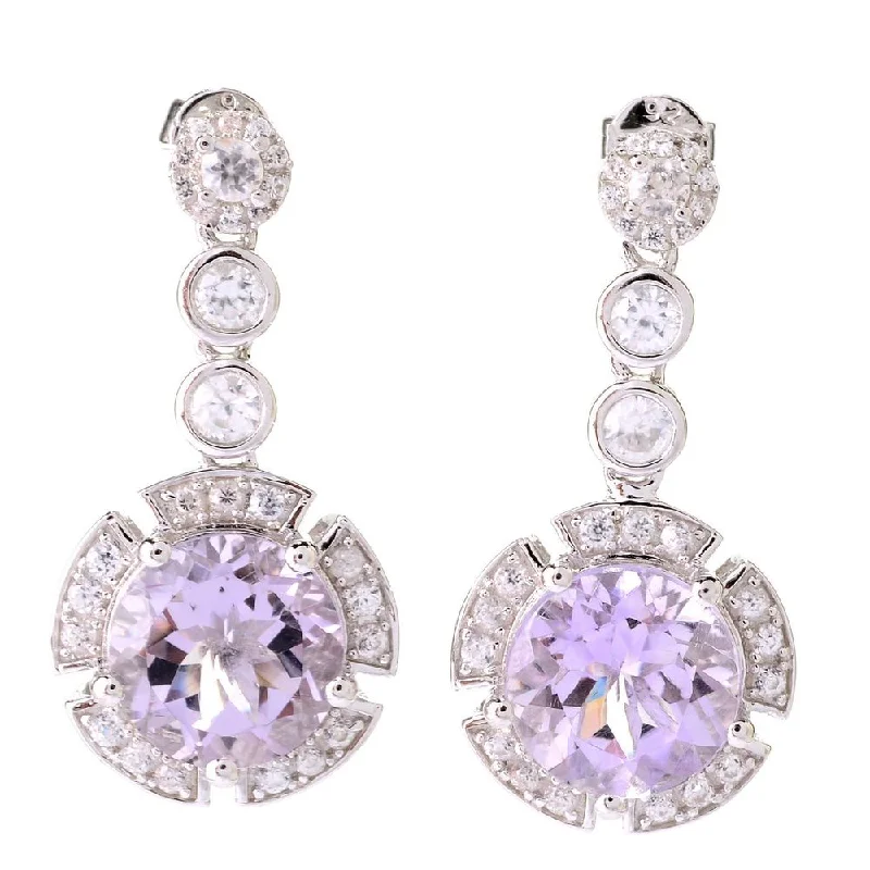 Sterling Silver Amethyst White Zircon Halo Drop Earrings