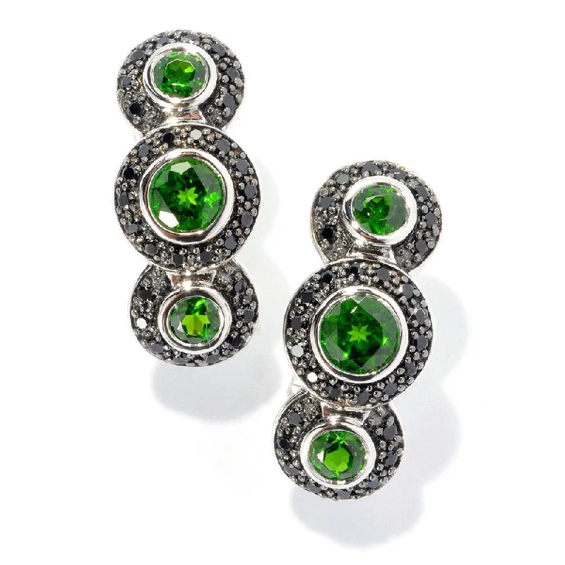 Sterling Silver Diopside and Black Spinel Drop Earrings