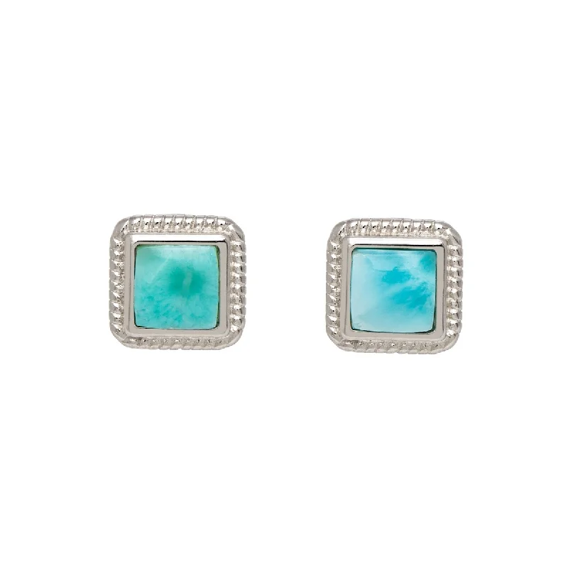 Sterling Silver & Larimar Square Stud Earrings