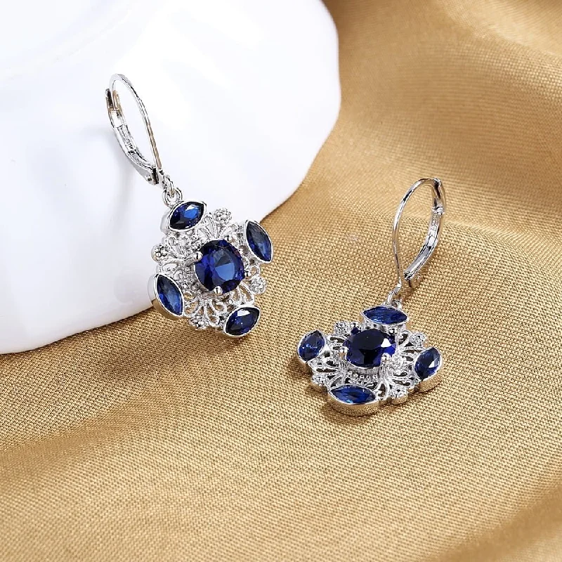 Sterling Silver & Sapphire Openwork Snowflake Drop Earrings