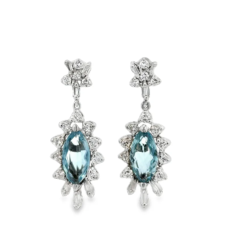 Stunning Aquamarine and Diamond Drop Earrings in 18k White Gold