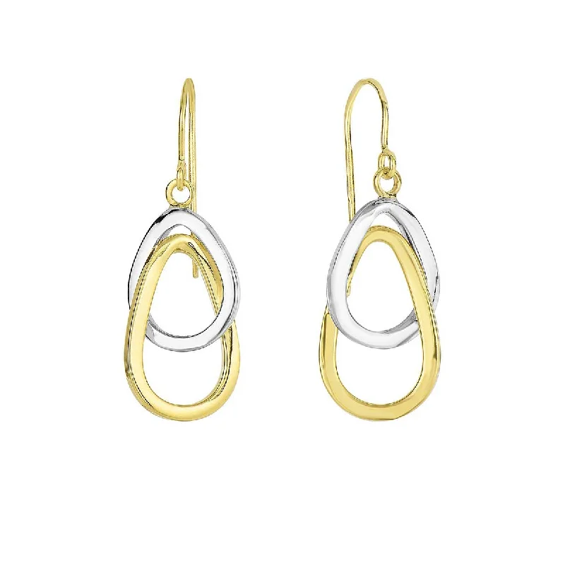 Two Tone Interlocking Oval Drop Earrings in 14k Yellow and White Gold