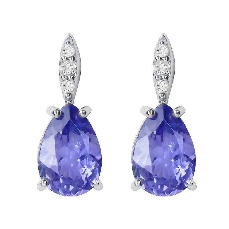 Viducci 10k White Gold Genuine Pear-Shape Tanzanite and Diamond Drop Earrings