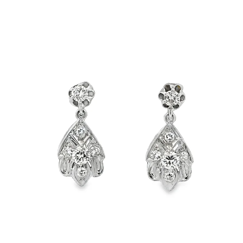 Vintage Diamond Drop Earrings in White Gold