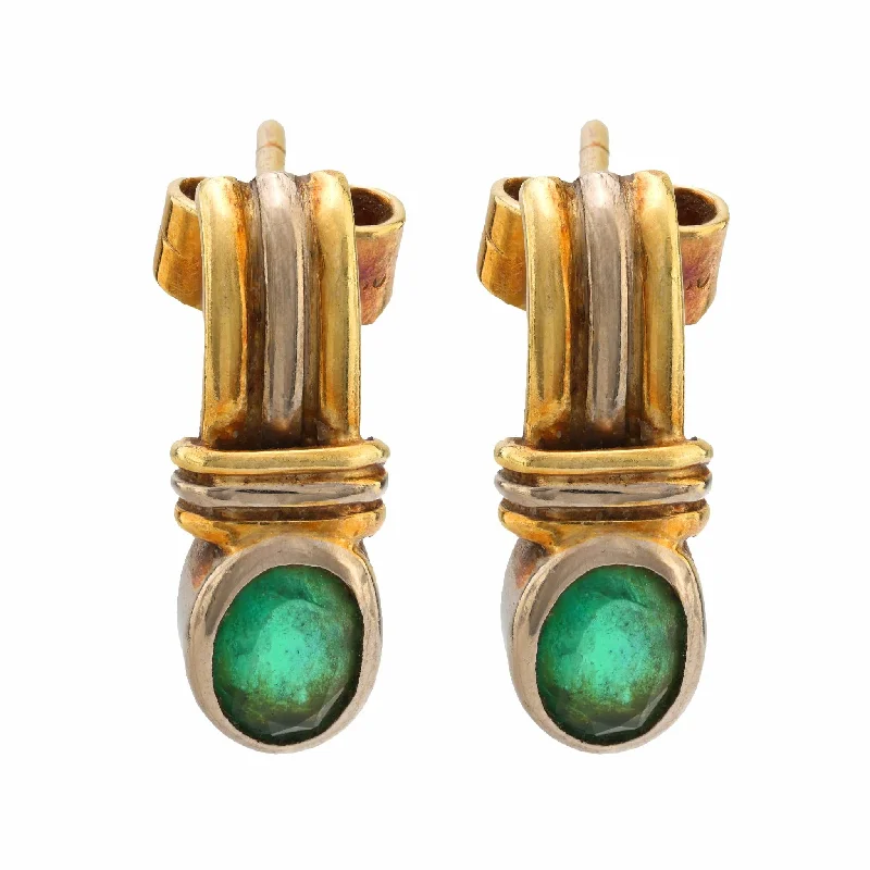 Vintage emerald 18k two tone gold drop earrings