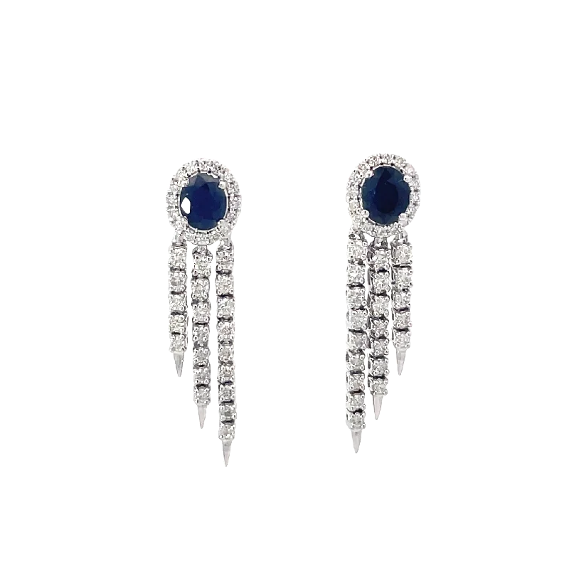 White Gold DIamond Sapphire Drop Earrings