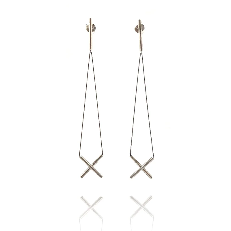 X Swing Drop Earrings - Silver