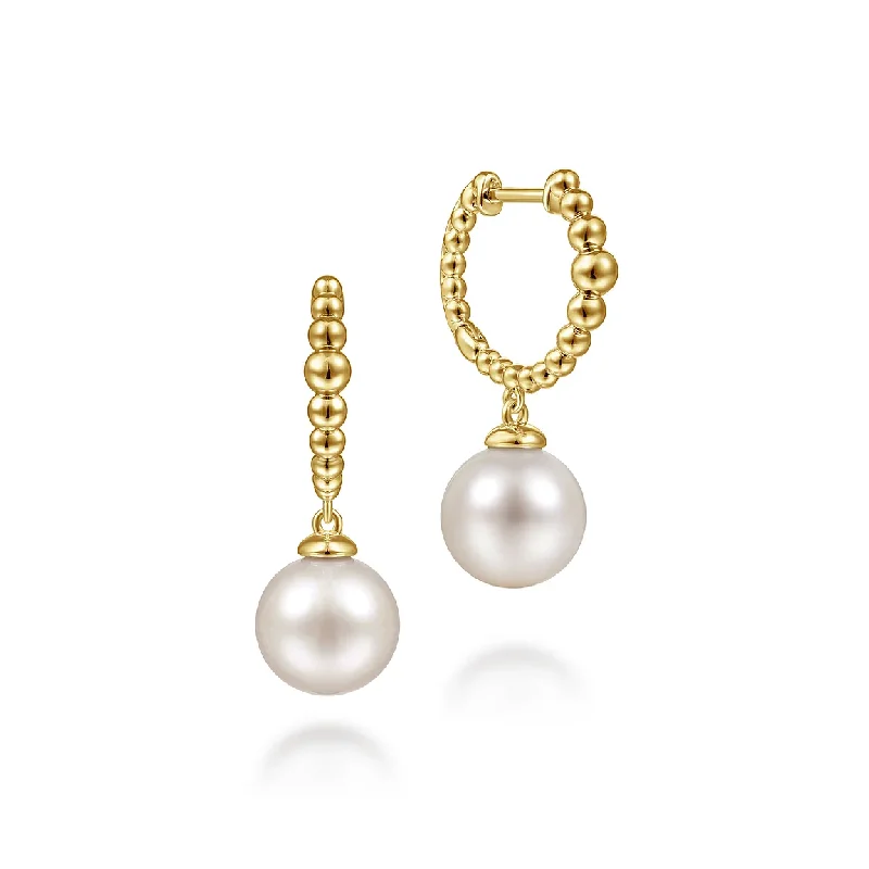 Yellow Gold Beaded Pearl Drop Earrings