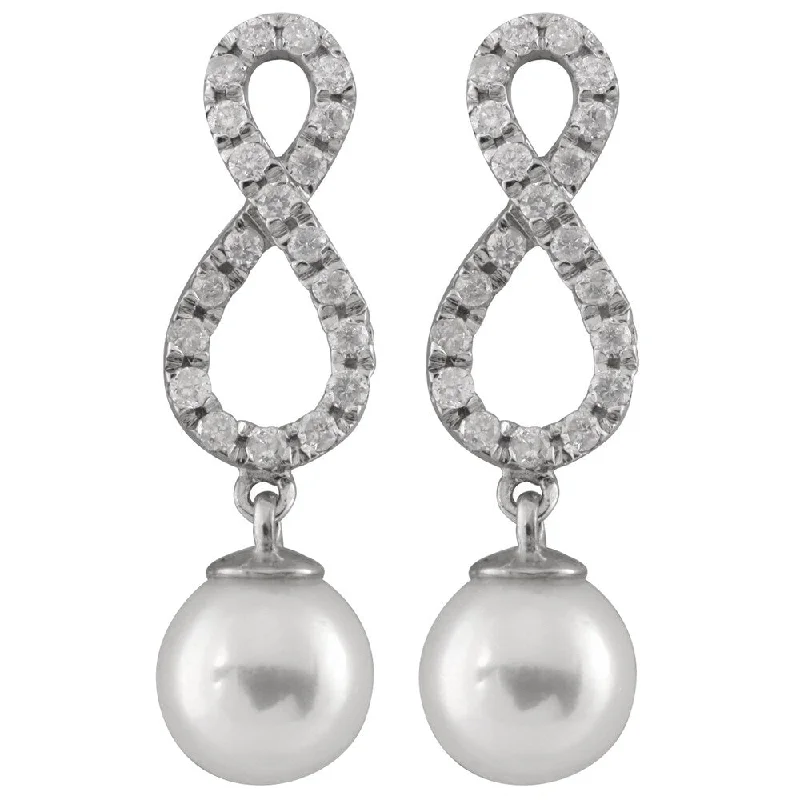 14k White Gold 2/5ct TDW Diamond Infinity Freshwater Pearl Earrings