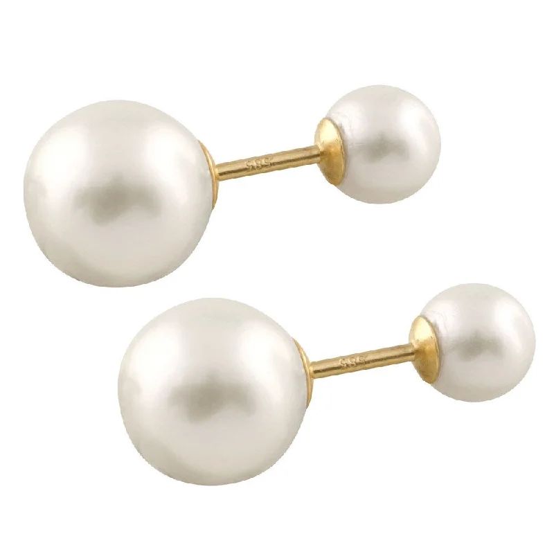 14k Yellow Gold Freshwater Pearl Double Sided Barbell Earrings - White