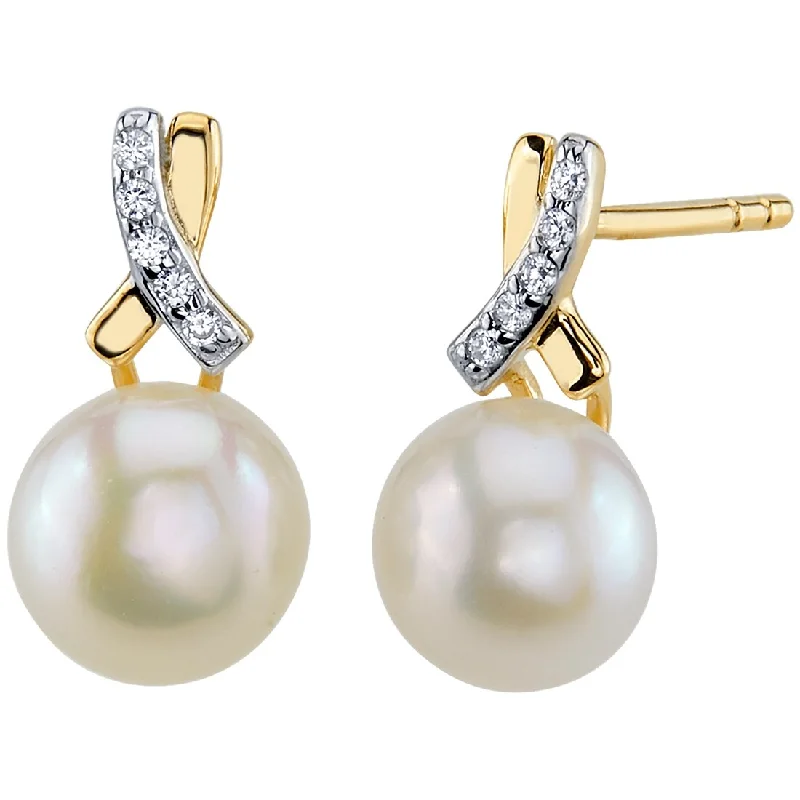 14k Yellow Gold Freshwater Pearl Infinity Solitaire Stud Earrings