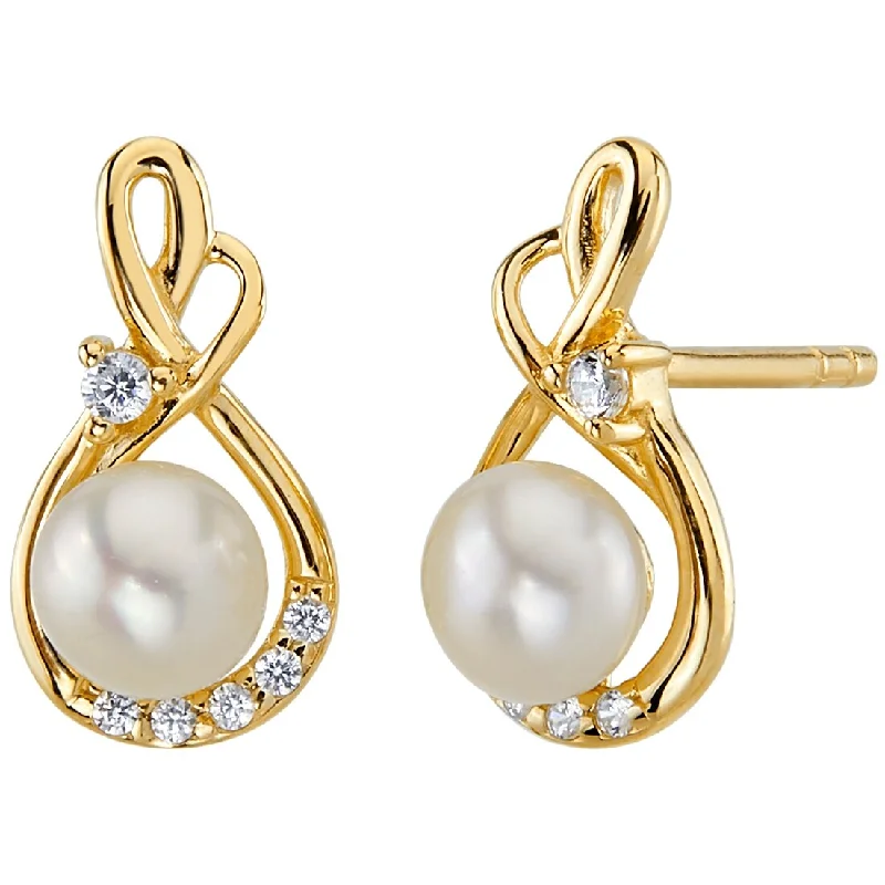 14k Yellow Gold Freshwater Pearl Infinity Swirl Stud Earrings