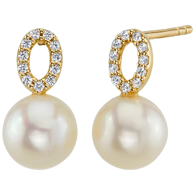 14k Yellow Gold Freshwater Pearl Open Solitaire Stud Earrings