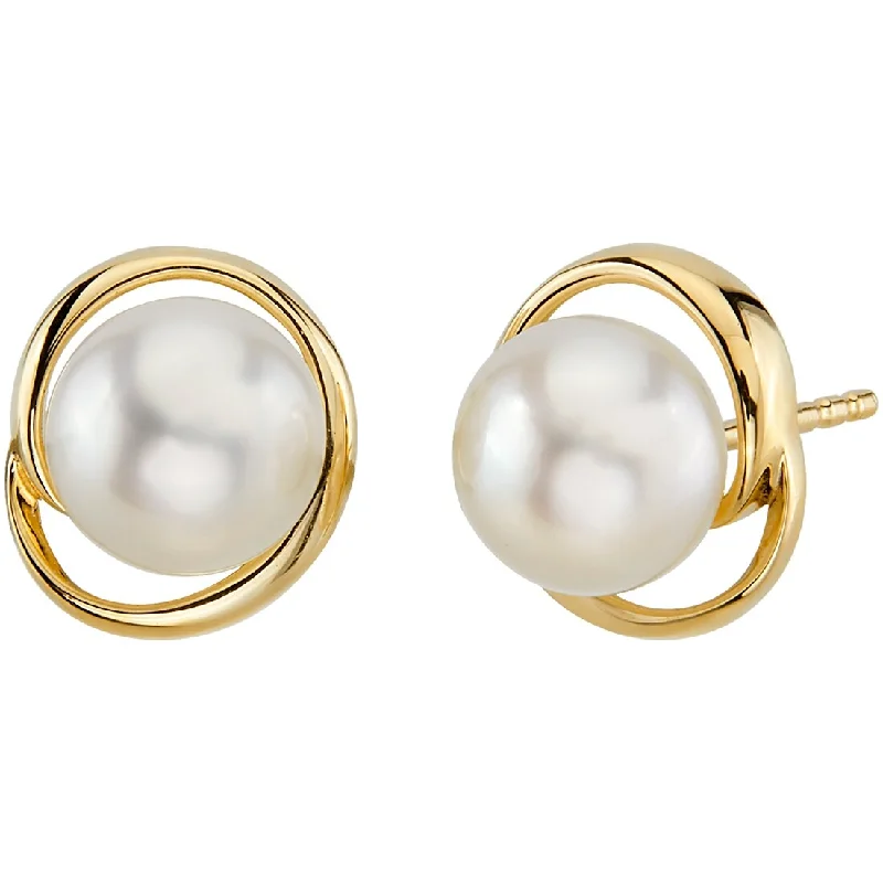 14k Yellow Gold Freshwater Pearl Swirl Solitaire Stud Earrings