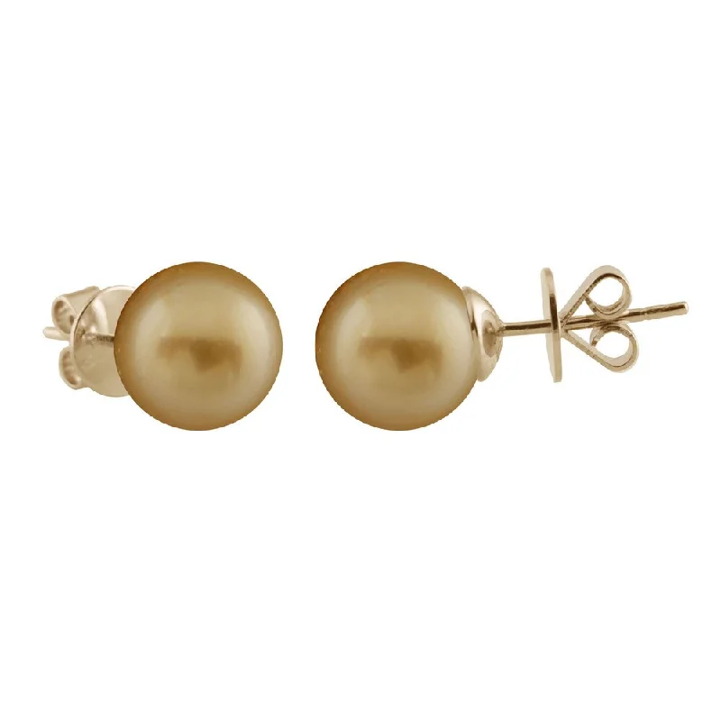 14k Yellow Gold Golden South Sea Pearl Stud Earrings (10-11mm) - White