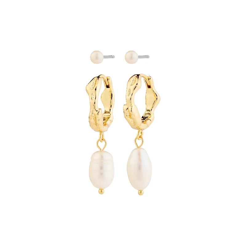 JONNE pearl earrings, 2-in-1 set, gold-plated