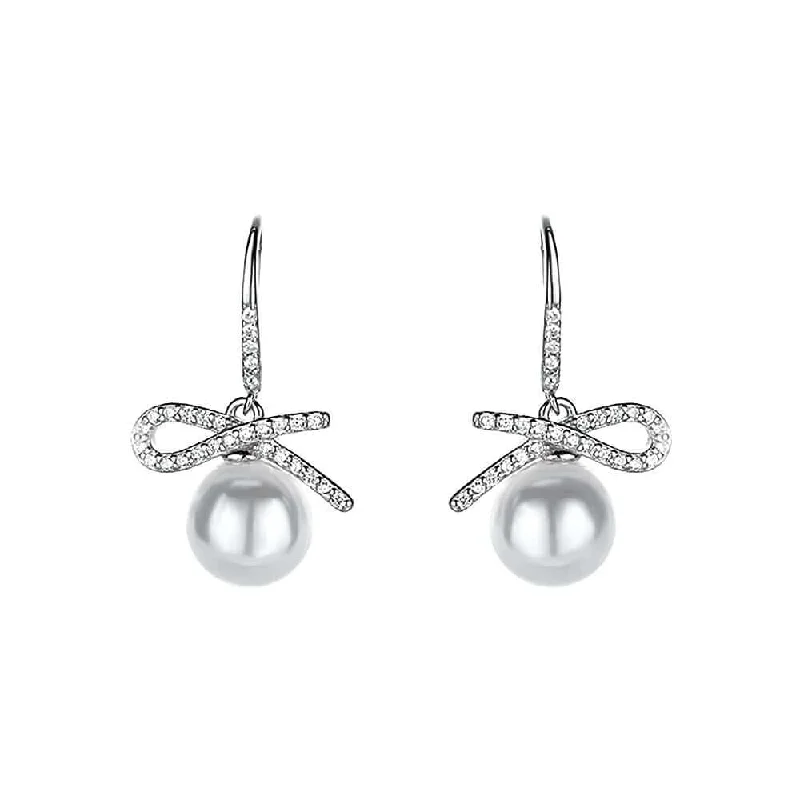 925 Silver Bow Pearl Drop Earrings