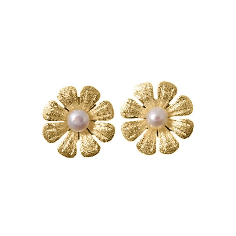 925 Silver Eight-petal Flower Pearl Earrings