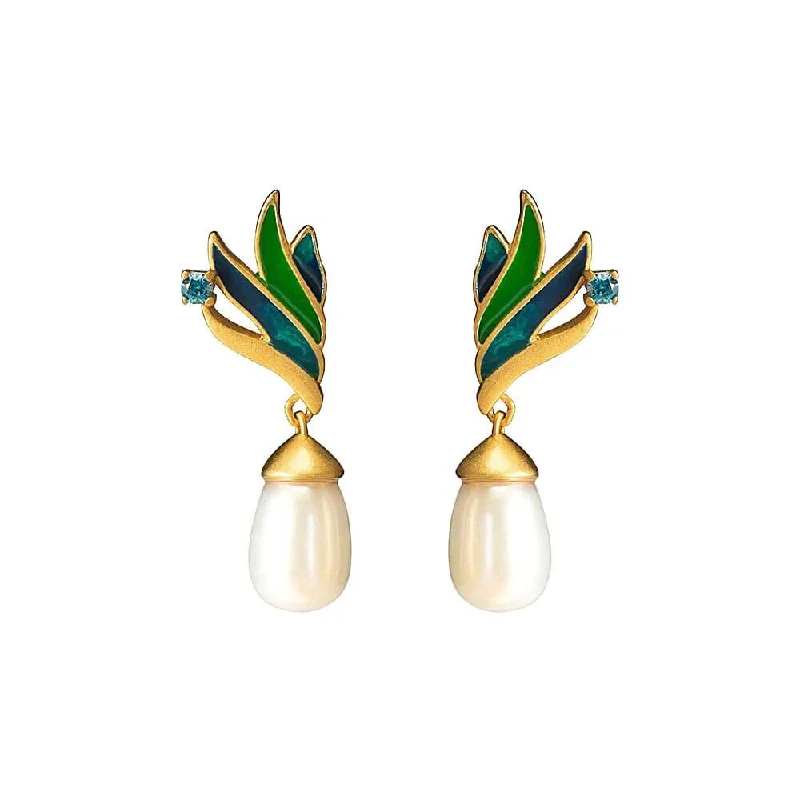 925 Silver Feather Pearl Earrings