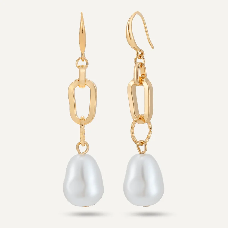 Chain-Link Faux Pearl Drop Earrings In Gold-Tone