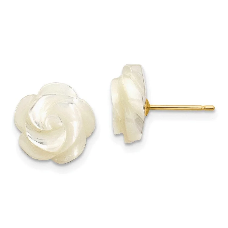 Curata 10k Yellow Gold 10mm White Simulated Mother of Pearl Flower Design Stud Earrings