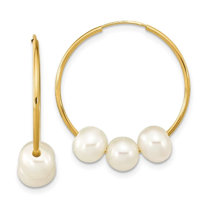 Curata 10k Yellow Gold 6-7mm White Freshwater Cultured Pearl Endless Hoop Earrings