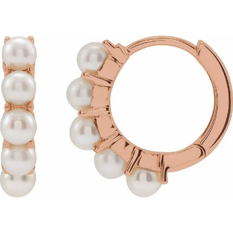 Curata 14k Rose Gold Cultured Freshwater Pearl 3x13.98mm Hinged Hoop Earrings