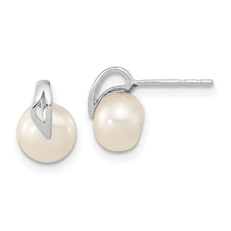 Curata 14K White Gold 12mm Freshwater Cultured Pearl Statement Post Earrings