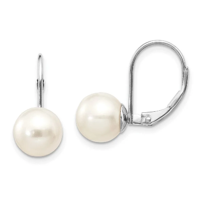 Curata 14k White Gold 16x8mm Freshwater Cultured Pearl Stationary Leverback Earrings