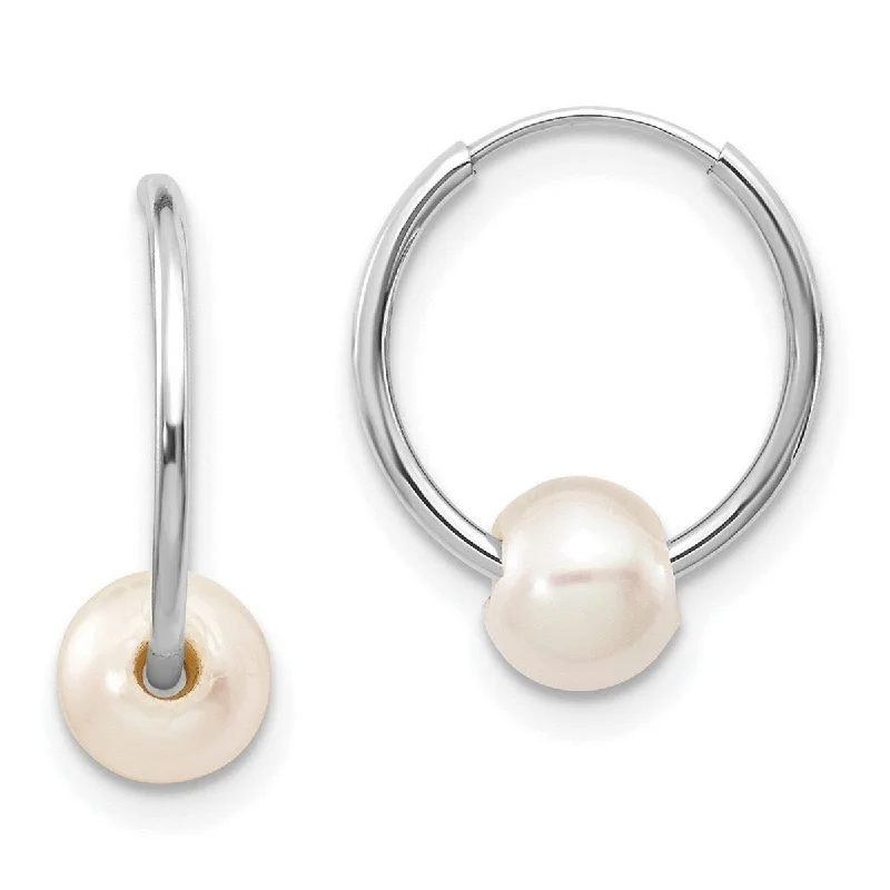 Curata 14k White Gold 5-6mm White Freshwater Cultured Pearl Endless Hoop Earrings (16.5x12mm)