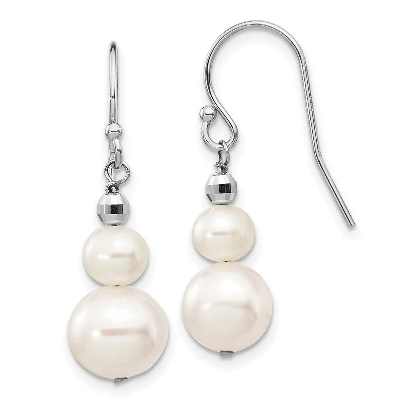 Curata 14k White Gold 9-9.5mm Freshwater Cultured Pearl Mirror Bead Earrings (29x10mm)