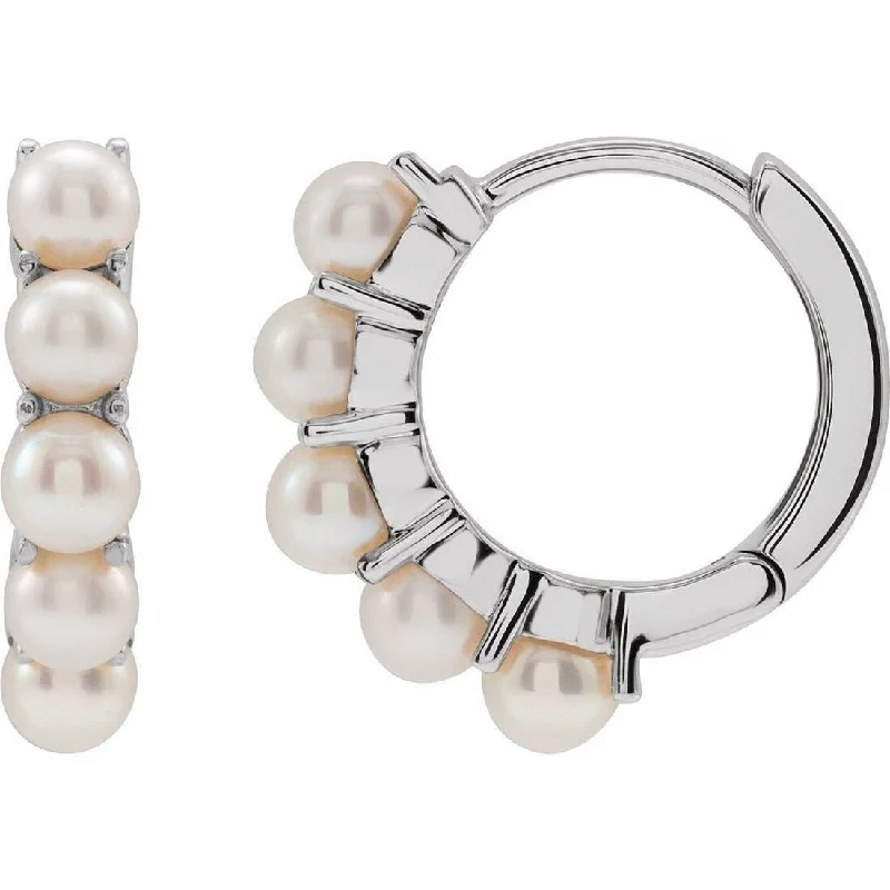 Curata 14k White Gold Cultured Freshwater Pearl 3x13.98mm Hinged Hoop Earrings