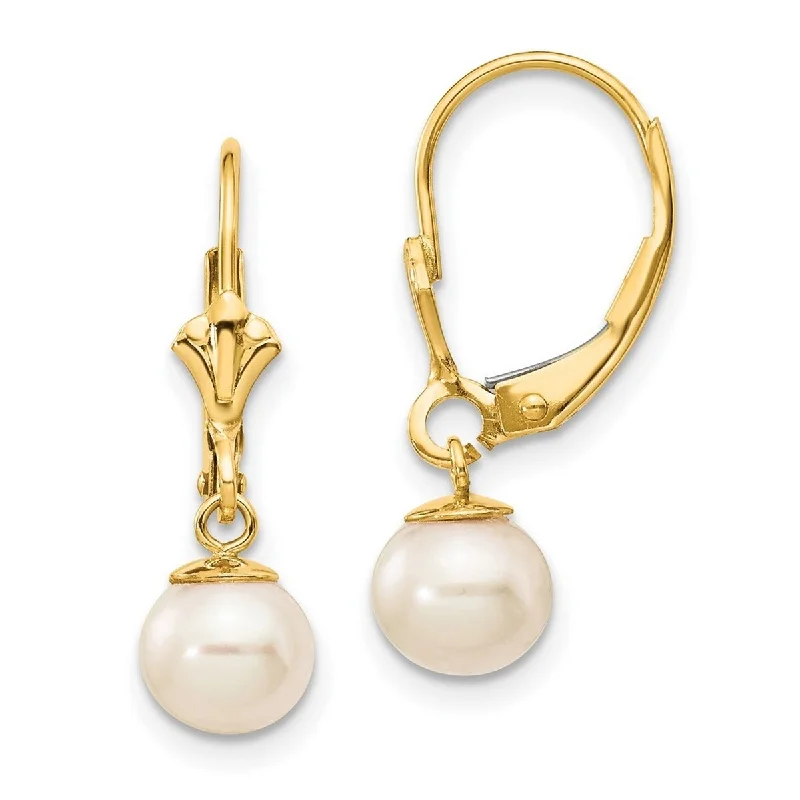 Curata 14k Yellow Gold 25x6mm Freshwater Cultured Pearl Leverback Earrings