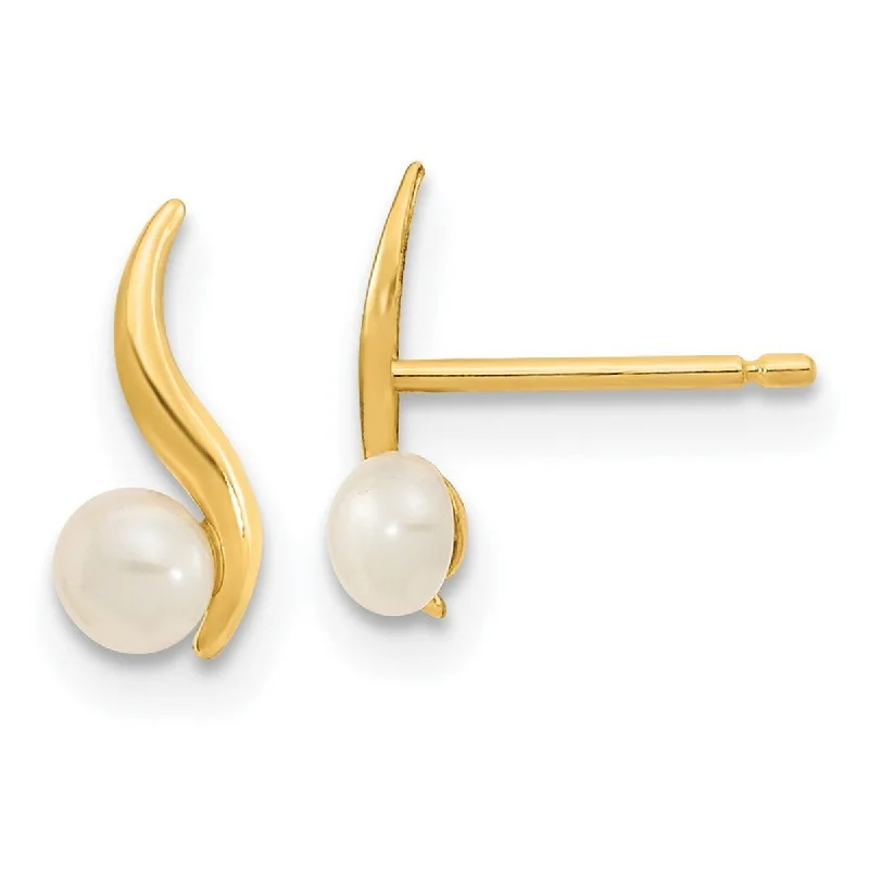 Curata 14k Yellow Gold 3.25mm Freshwater Cultured Pearl Post Earrings (10.28x3.25mm)