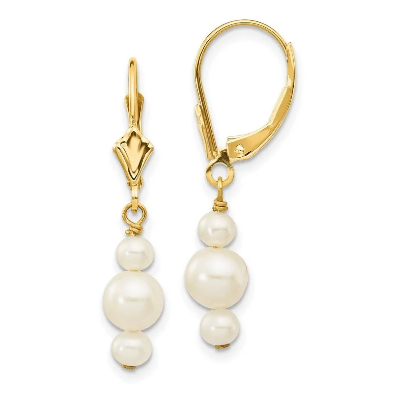 Curata 14k Yellow Gold 3-3.5mm and 5-5.5mm Triple Freshwater Cultured Pearl Leverback Earrings (6x29mm)