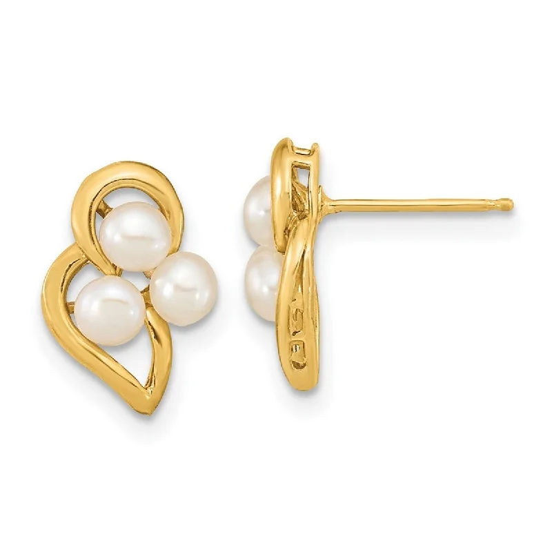 Curata 14k Yellow Gold 3-4mm White Button Freshwater Cultured Pearl Post Earrings (12.4x8.55mm)