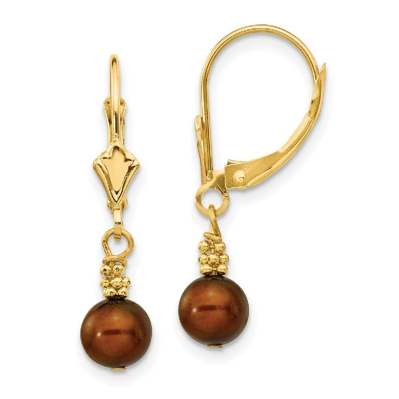 Curata 14k Yellow Gold 30x6mm Brown Freshwater Cultured Pearl Leverback Earrings