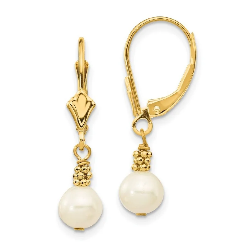 Curata 14k Yellow Gold 30x8mm White Freshwater Cultured Pearl Leverback Earrings