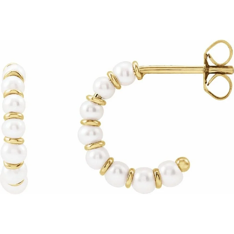 Curata 14k Yellow Gold 3x 14.98mm Cultured White Freshwater Pearl Half Hoop Earrings