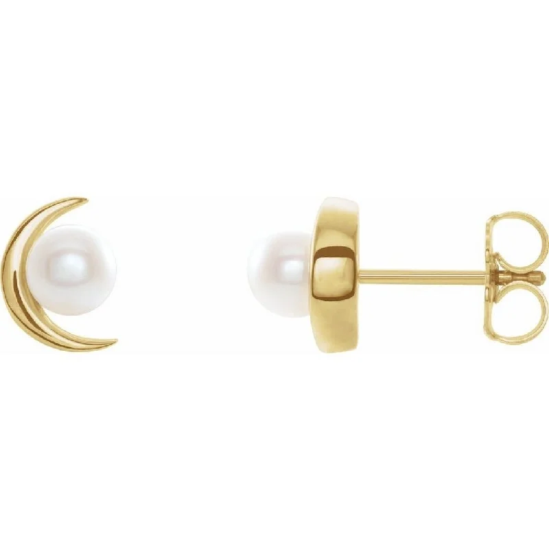 Curata 14k Yellow Gold 4.0-4.5mm Cultured White Freshwater Pearl Crescent Moon Earring